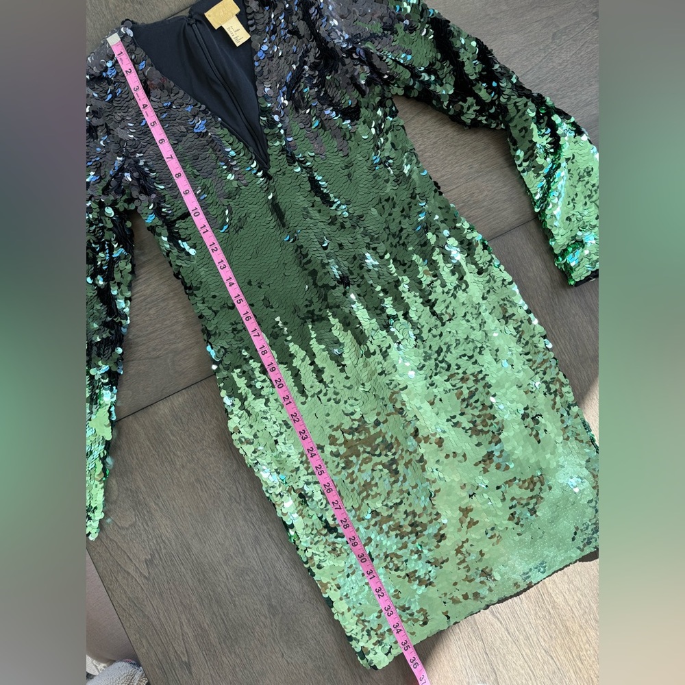 H&M Gold Label Long Sleeve Ombre Sequin Dress Green Black Size 4 - Picture 8 of 13